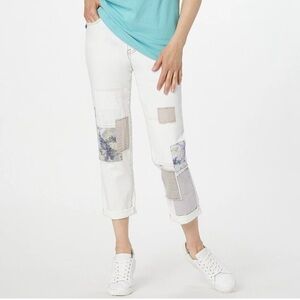 Logo Boyfriend Jeans Alabaster White Size 16p Patchwork Embroidery